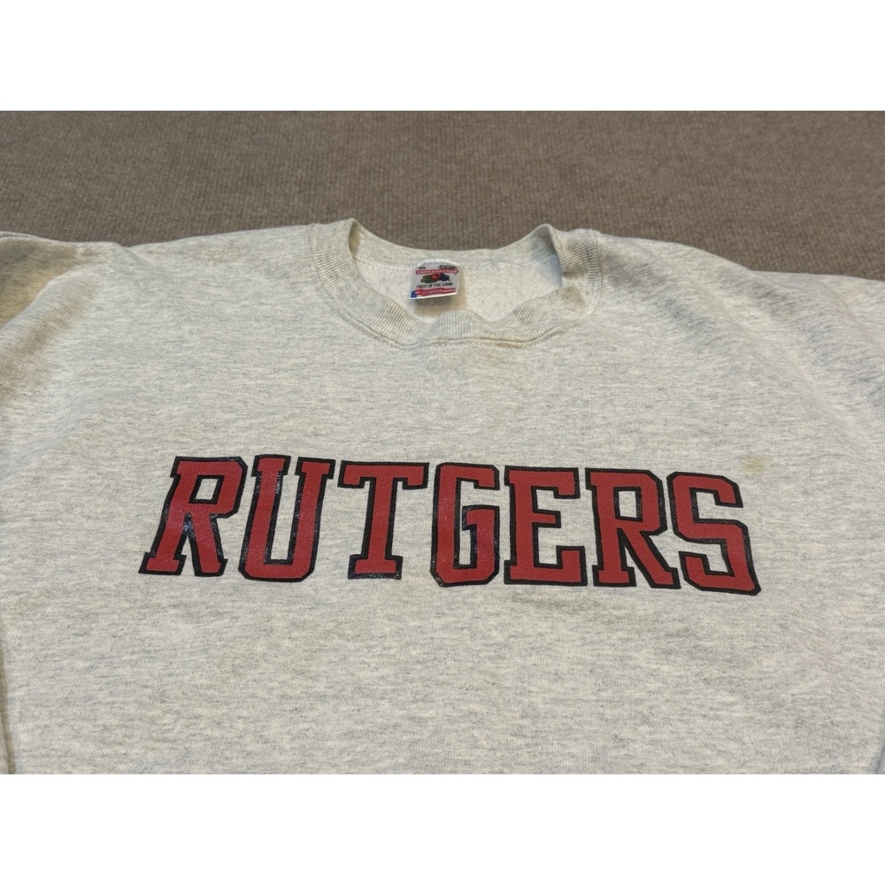 Vintage Rutgers 1990's Sweatshirt Fruit of The Loom Tag Pullover Gray XL - Picture 5 of 7